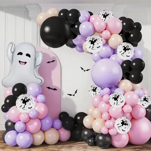 Miniatura 6 de Kit de guirnalda de arco de globos de Halloween rosa, globos de 18 pulgadas, 10 pulgadas, 5 pulgadas, negro, rosa, morado con globos de aluminio