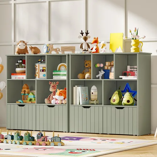Miniatura 5 de HOOBRO Organizador de almacenamiento de juguetes, organizadores de juguetes y almacenamiento con 2 cajones móviles y 5 cubículos, estante de pecho