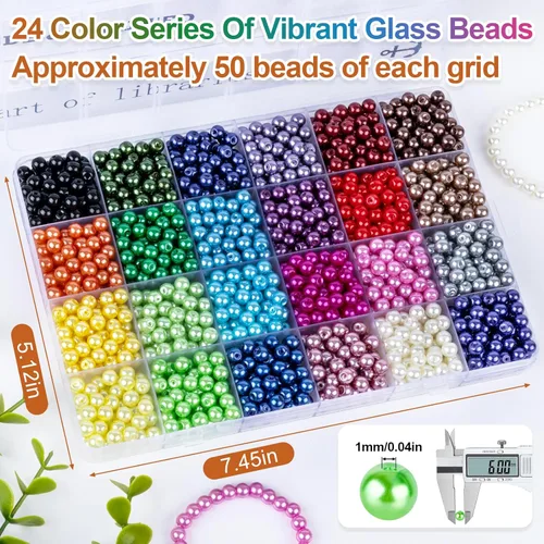 Miniatura 3 de XSEINO Acerca de 1200 piezas de cuentas de cristal estilo perla de imitación de 0.236 pulgadas, 24 colores surtidos de perlas de imitación serie