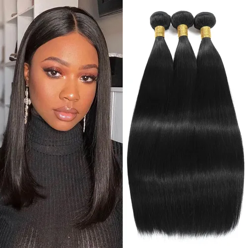 Miniatura 7 de Extensiones de cabello humano lacio tipo afro, 12 meses de vida útil de 10, 12 y 14 pulgadas, paquetes de cabello lacio brasileño Yaki 100% sin