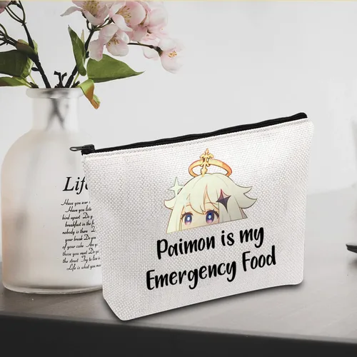 Miniatura 4 de JXGZSO Bolsa de cosméticos inspirada en el anime Paimon is my Emergency Food Traveller Gift Anime Lover Gift, Paimon, Novedad, Diversión, Inspirado