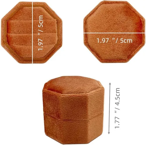 Miniatura 6 de Caja de terciopelo para anillos con 3 ranuras, octágono de alta calidad, hecha a mano, con tres anillos, almacenamiento para ceremonia de boda