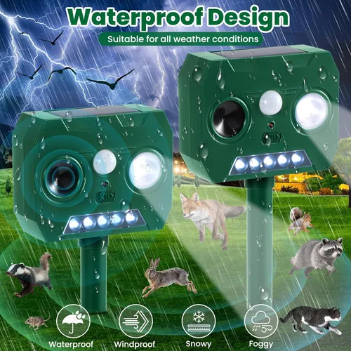 Miniatura 3 de Repelente solar ultrasónico de animales al aire libre, paquete de 4 dispositivos repelentes de gatos, ardillas, mapaches, pájaros, perros, ciervos
