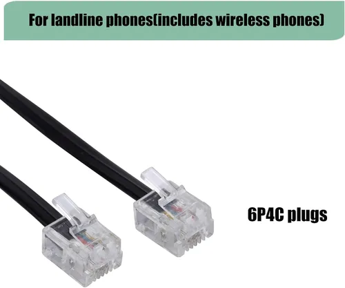 Miniatura 6 de Paquete de 3 cables RJ11 para teléfono fijo - Cable de teléfono de 6 pies - Macho a Macho para teléfono fijo y fax - Negro