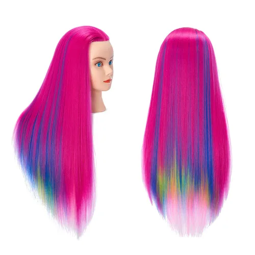 Miniatura 9 de 26-28" Cabeza de maniquí con cabello de fibra sintética Yaki para estilizar, cabeza de muñeca para entrenamiento de cosmetología, cabeza de maniquí