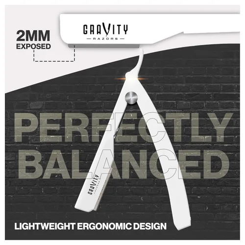 Miniatura 5 de Kit de navaja de afeitar recta profesional GRAVITY RAZORS – Ultra Exposición, incluye 10 cuchillas premium, 2 mm expuestas, blanco