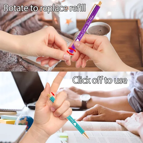 Miniatura 4 de Bolígrafos personalizados con purpurina con nombre a granel, 10 unidades, bolígrafos personalizados con punta de lápiz digital para mujeres y niñas