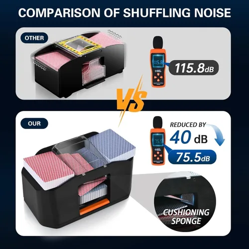 Miniatura 7 de Trasladador de cartas silencioso y recargable de 2 barajas, barajador eléctrico silencioso automático de 2000 mAh, naipes, Texas Hold'em, póker