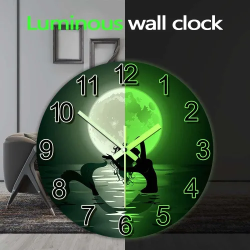 Miniatura 5 de The Geeky Days Reloj colgante de sirena con luna llena que brilla en la oscuridad, funciona con pilas, de cuarzo silencioso luminoso de 15 pulgadas