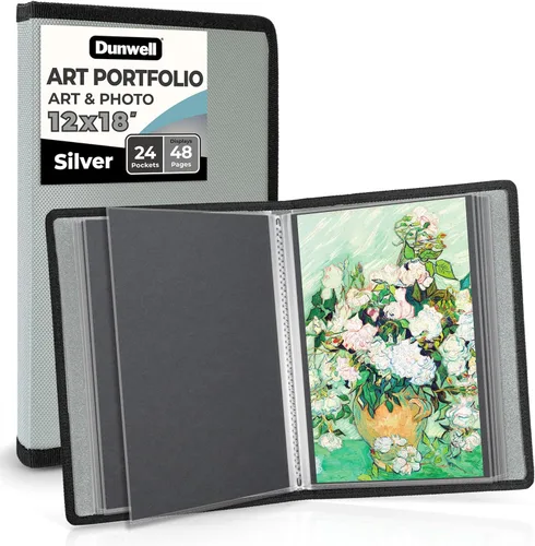 Miniatura 28 de Dunwell Carpeta de álbum de portafolio de arte (negro) - Carpeta de cartera de 11 x 17 pulgadas para obras de arte, 24 fundas de plástico, libro