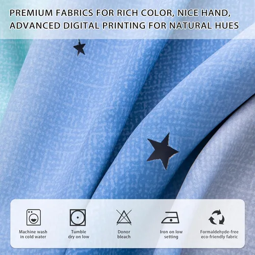 Miniatura 3 de XiDi Cortinas opacas con estrellas para habitaciones de niños, cortinas verdes para ventana de dormitorio de niños, azul y gris, 52 pulgadas de Azul