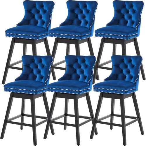 Miniatura 9 de Taburetes de bar con altura de mostrador, taburetes de bar giratorios 360 con respaldos, sillas tapizadas de tela de terciopelo de alta calidad