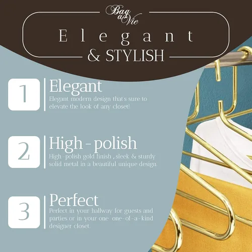 Miniatura 4 de Bag-a-Vie Perchas de metal dorado prémium para ropa, paquete de 3, perchas de metal dorado para traje y abrigo para armario, ahorro de espacio