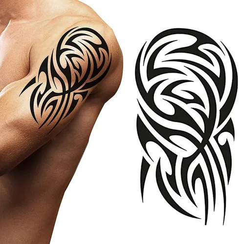 Miniatura 9 de Tatuaje temporal tortugas negro maorí tribal cuerpo arte adhesivo transferencia para brazos hombro azteca polinesio samoano hawaiano para hombres
