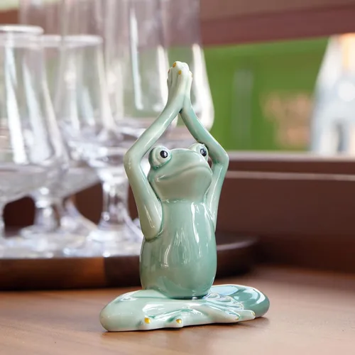 Miniatura 3 de OwMell Rana Zen de Cerámica para Decoración, Estatua de Rana en Pose de Yoga para Meditación Cerámica para Decoración Zen del Hogar - Namaste
