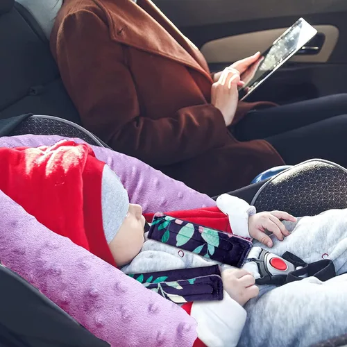 Miniatura 3 de Soporte de cabeza de asiento de automóvil para bebé, inserto de asiento de automóvil para bebé, forro polar súper suave, fundas de cinturón