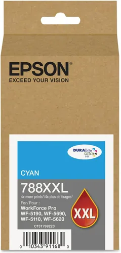 EPSON 788 DURABrite Ultra Ink Cartucho cian de alta capacidad (T788XXL220) funciona con Workforce WF-5110, WF-5190, WF-5620, WF-5690