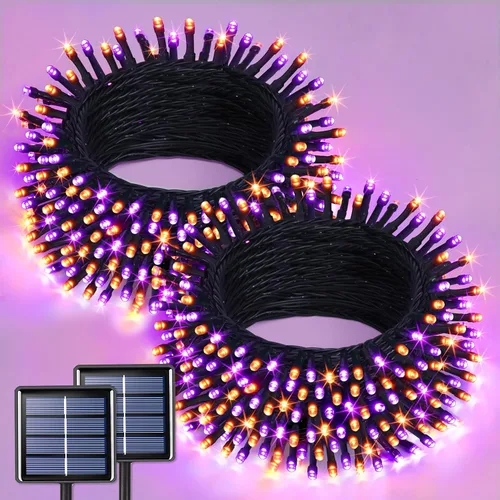 Miniatura 9 de JMEXSUSS 600 luces LED solares azules de Navidad, 206.7 pies, luces azules de Navidad al aire libre, impermeables, 8 modos de luz solar al aire