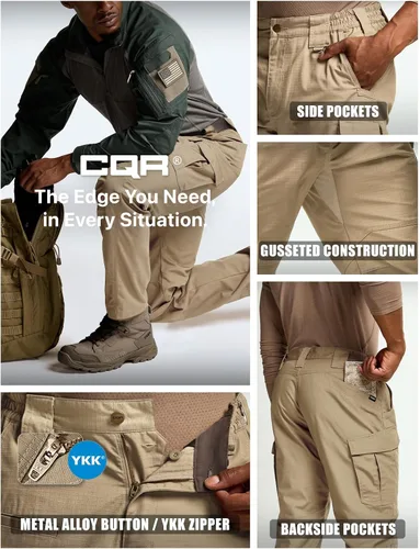 Miniatura 6 de CQR Pantalones tácticos para hombre, resistentes al agua, pantalones cargo Ripstop, ligeros EDC trabajo, senderismo, ropa para exteriores