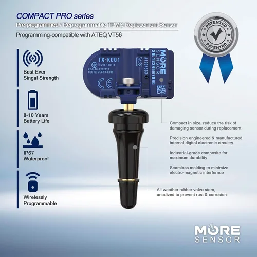 Miniatura 3 de MORESENSOR Compact PRO Series - Sensor de presión de neumáticos TPMS de 433 MHz Preprogramado para modelos seleccionados de más de 30 marcas