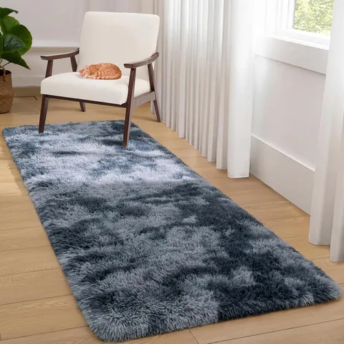 Miniatura 2 de Softlife Alfombra de Área para Dormitorio, Alfombra Shag Mullida de Felpa con Teñido Tie Dye Azul Arcoíris para Sala de Estar de Niñas, Alfombra