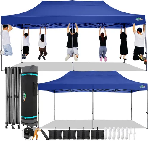 Miniatura 38 de COBIZI Toldo desplegable de 6.6 x 6.6 pies sin pared lateral, toldo resistente UPF 50+ para todas las estaciones, resistente al viento e Azul