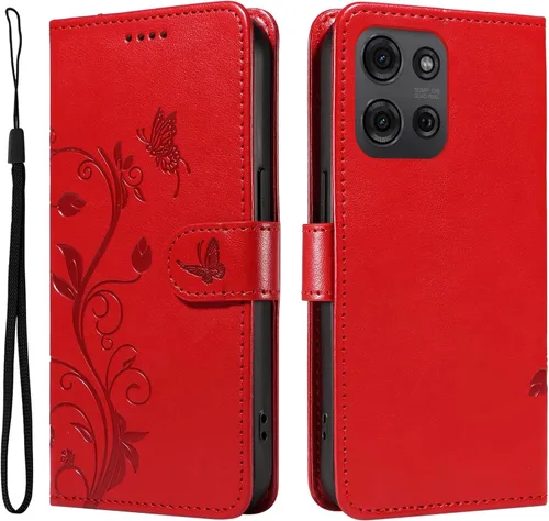 Miniatura 98 de Funda para Motorola Moto E22/E22i, piel sintética, con tarjetero y correa para la muñeca, a prueba de golpes, funda magnética para Motorola Moto Rojo