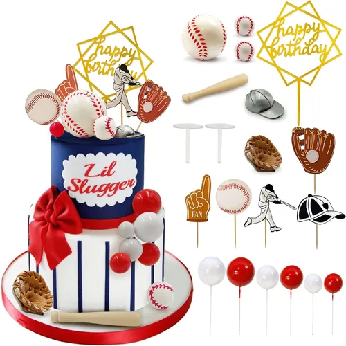Miniatura 9 de Decoraciones de Pastel de Béisbol Suministros de Decoración de Fiesta Temática Deportiva Decoraciones de Pastel Temático de Béisbol Adorno