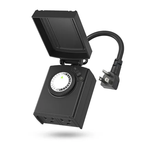 Miniatura 9 de BN-LINK Temporizador de luz mecánico para exteriores de 24 horas, impermeable, resistente, 15 A 1/2 HP, 1 toma de temporizador con conexión a tierra