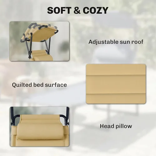 Miniatura 5 de Outsunny Sillón para exteriores, respaldo ajustable, tumbona plegable, silla de bronceado acolchada con techo parasol y reposacabezas de almohada