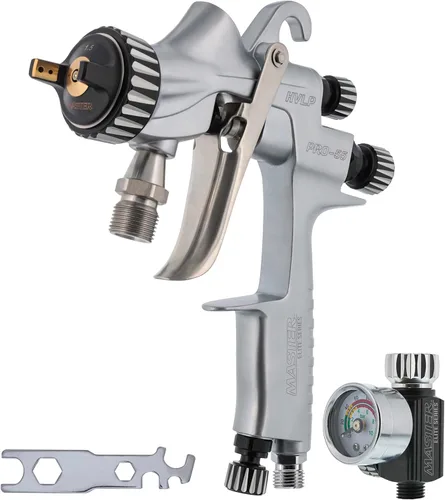 Master Elite PRO-55 HVLP Pistola de pintura en aerosol automotriz con punta de 1.5mm - Pistola rociadora de alimentación a presión para pintar capas
