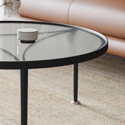 Miniatura 5 de Furniture Coffee Table - with Inset Tempered Glass Top and Metal Frame & Legs - Low Circle Minimalist Center Table Home Decor, Tea/Sofa/End Round