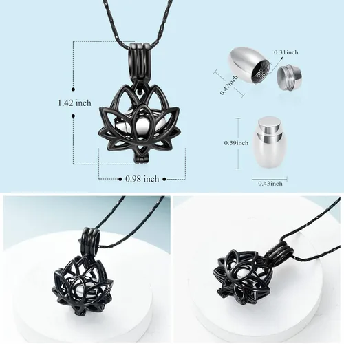 Miniatura 2 de Imrsanl Joyería de cremación para cenizas – Collar con colgante de cenizas de flor de loto con mini urna de recuerdo, joyería conmemorativa