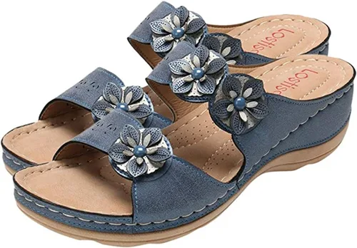 Miniatura 60 de Ladmiple Sandalias ortopédicas florales de moda 2023 con soporte de arco, zapatillas romanas casuales con puntera abierta