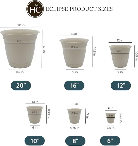 Miniatura 4 de The HC Companies Eclipse Maceta redonda con platillo, maceta para exteriores e interiores con agujeros de drenaje, macetas de plástico ligeras