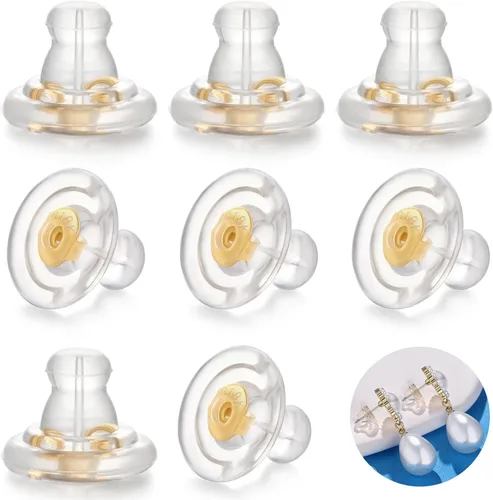Repuestos para aretes de silicona de oro de 18 quilates para tachuelas/orejas caídas, cierre seguro para aretes pesados, no irrita, hipoalergénico,