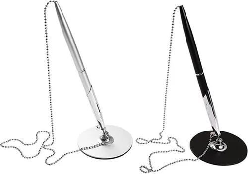 NUOBESTY 2 bolígrafos de escritorio con cadena de bolas, bolígrafos de escritorio, bolígrafos de tinta de gel de seguridad para bancos, oficinas,