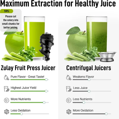 Miniatura 6 de Zulay Kitchen Exprimidor de prensa en frío – Exprimidor de masticación lenta de alto rendimiento de jugo con canal de alimentación extra ancho