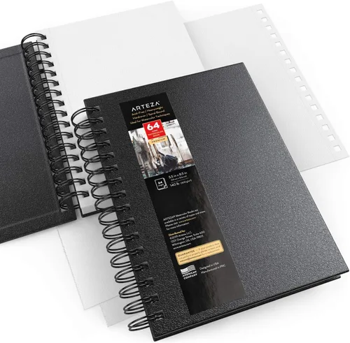 Miniatura 4 de ARTEZA Juego de cuaderno de bocetos de acuarela, paquete de 3, 64 páginas por libro, 5.5 x 8.5 pulgadas, cuadernos de espiral de tapa dura negra