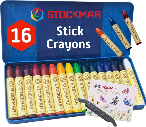 Stockmar Juego de 16 crayones de cera de abejas, no tóxicos, crayones gigantes, crayones de cera de abeja para niños pequeños, niños - Waldorf