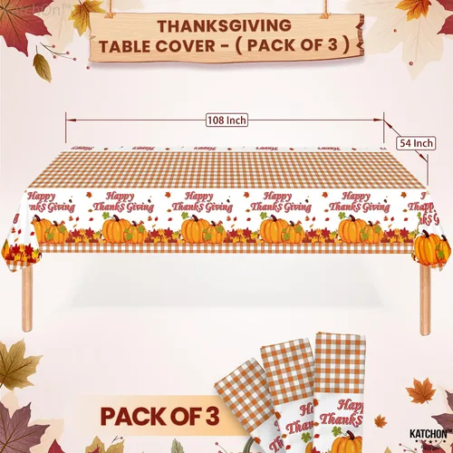 Miniatura 2 de KatchOn, Mantel grande de plástico de Acción de Gracias, 108 x 54 pulgadas, paquete de 3 Mantel desechable de otoño, rectangular, otoño, calabaza