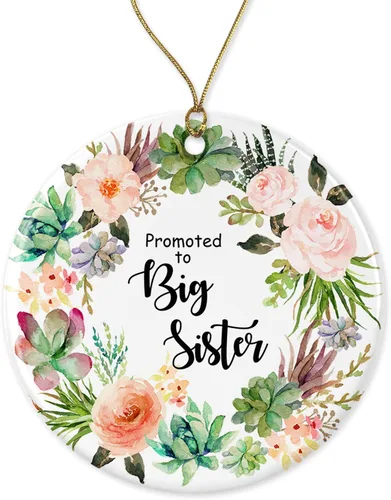 Adorno de promoción a hermana mayor, recién nacido, hermana o hermano, niña mayor, regalo para hermana, regalo de cerámica, decoración de