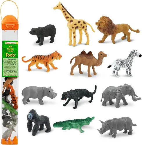 Caja Safari Ltd con 12 animales de la jungla, incluye jirafa, oso pardo, tigre, camello, león, cocodrilo, gorila, hipopótamo, rinoceronte, cebra,