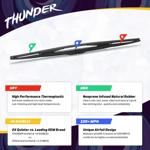 Miniatura 2 de Limpiaparabrisas híbridos Spearhead THUNDER de 24" + 21" con goma infundida de neopreno, supera a la silicona (par)