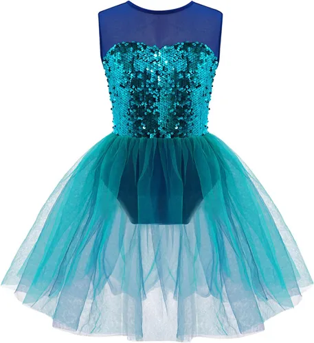 JEATHA Kids Girls Sleeveless Shiny Sequins V-Back Tank Leotard Dress Lyrical Latin Jazz Ballroom Dancewear