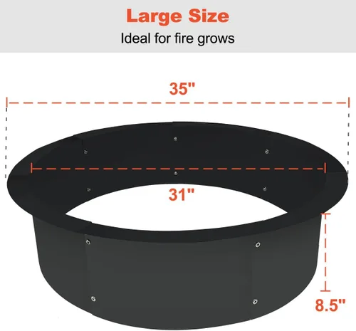 Miniatura 3 de Koutemie Revestimiento de anillo para hoguera para exteriores de 35 pulgadas de diámetro exterior/31 pulgadas de diámetro interior, inserto de borde