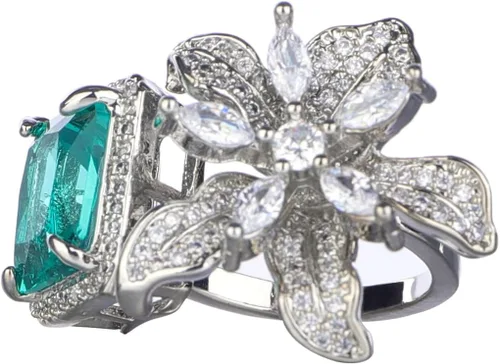 Kercisbeauty Anillo abierto de plata de ley chapado en plata de ley con circonita y circonita para novias, mujeres, niñas, diamantes de imitación