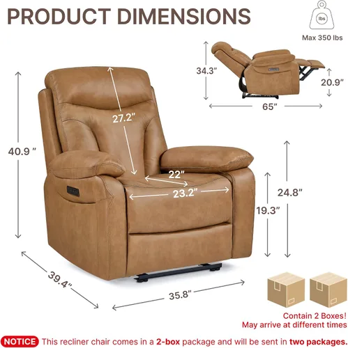 Miniatura 2 de KISLOT Power Recliner Chair Wall Hugger Recliner with Adjustable Headrest and Footrest Dual Motor Electric Faux Leather Reclining Sofa with