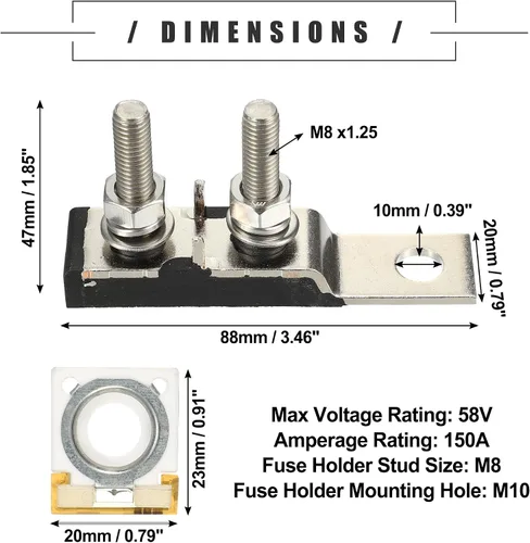 Miniatura 5 de Motoforti Kit de bloque de fusibles de terminal MRBF de 150 A, doble voltaje máximo de 58 V para automóvil, barco marino, RV, plástico, negro, 1