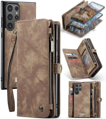 Miniatura 18 de Funda tipo cartera desmontable 2 en 1 para Samsung Galaxy S23 con tarjetero y funda de piel retro de alta calidad con tapa magnética, bolsillo